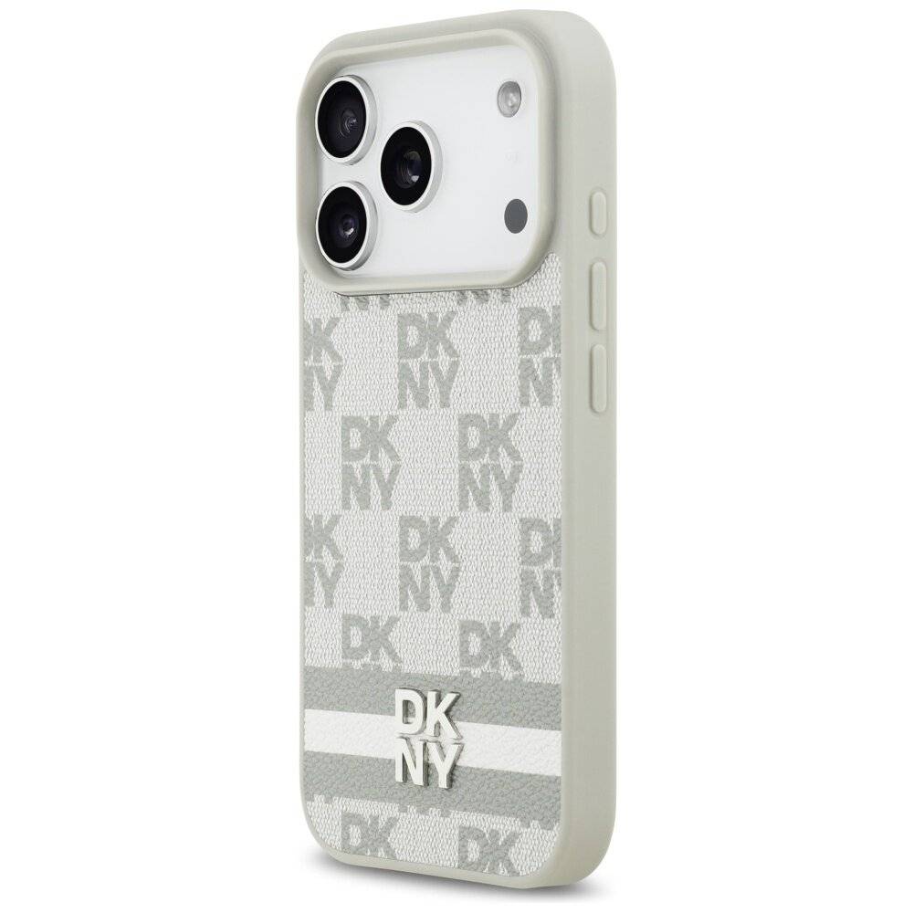 DKNY iPhone 17 Pro Hülle mit Karomuster und Streifen – Beige