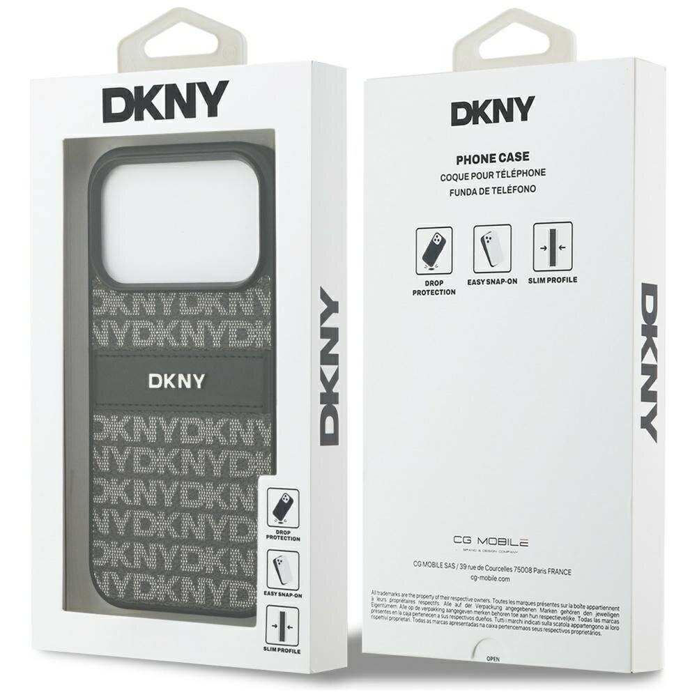 DKNY iPhone 17 Pro Hülle mit sich wiederholendem Texturmuster und Ton-in-Ton-Streifen – Schwarz