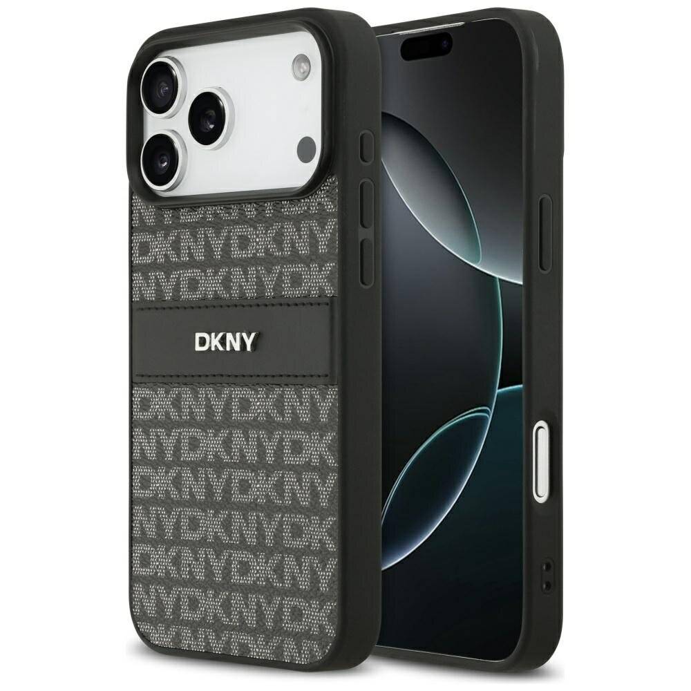 DKNY Hülle sich wiederholendem Texturmuster Ton-in-Ton-Streifen iPhone 17 Pro Max – Schwarz