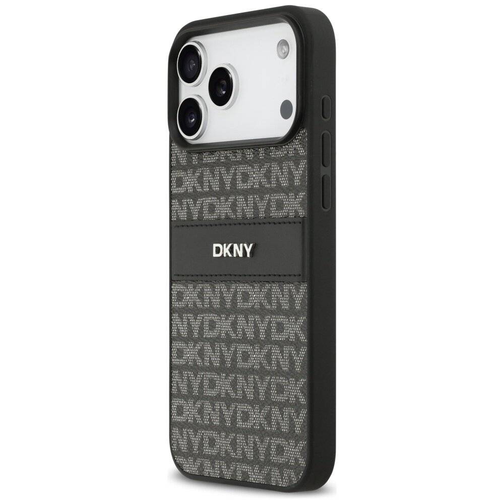 DKNY Hülle sich wiederholendem Texturmuster Ton-in-Ton-Streifen iPhone 17 Pro Max – Schwarz