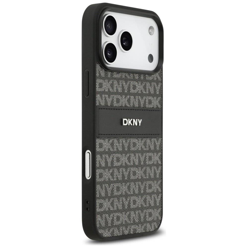 DKNY Hülle sich wiederholendem Texturmuster Ton-in-Ton-Streifen iPhone 17 Pro Max – Schwarz