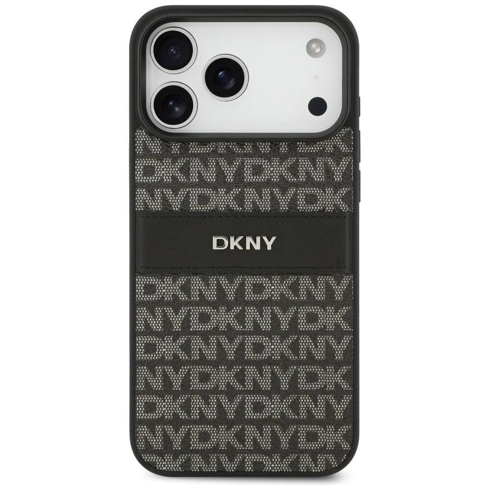 DKNY Hülle sich wiederholendem Texturmuster Ton-in-Ton-Streifen iPhone 17 Pro Max – Schwarz