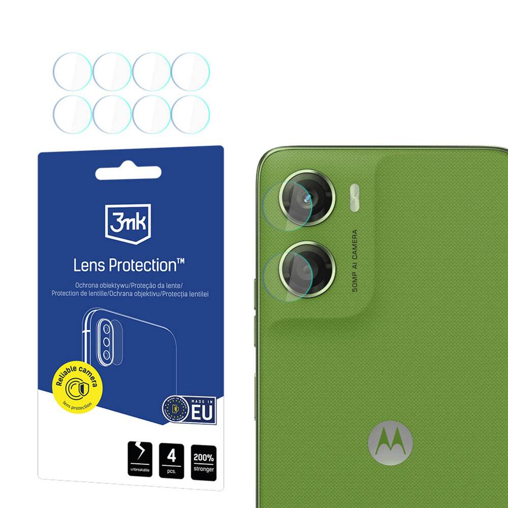 Kameraobjektiv-Schutzprodukt für Motorola-Geräte mit Verpackung und Objektivabdeckungen mit Fokus auf Haltbarkeit und Passform.