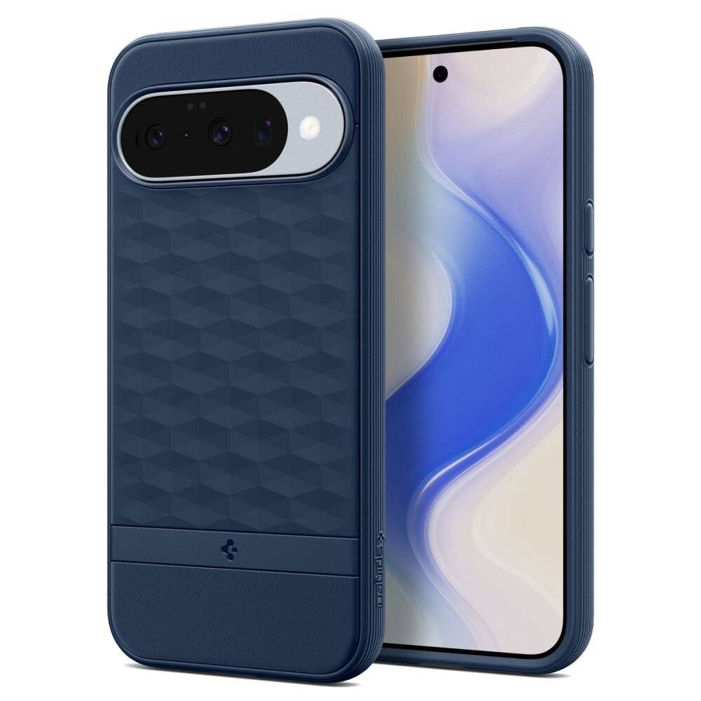 Ein Smartphone mit einer schwarzen Schutzcase mit kreisförmigem Design, dargestellt mit Fokus auf Langlebigkeit und schlanken Stil.