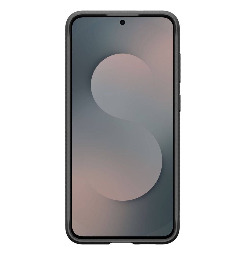 Ein Smartphone mit einer nach vorne ausgerichteten Kamera in der Mitte oben am Bildschirm. Der Bildschirm zeigt einen minimalistischen, abstrakten Hintergrund.