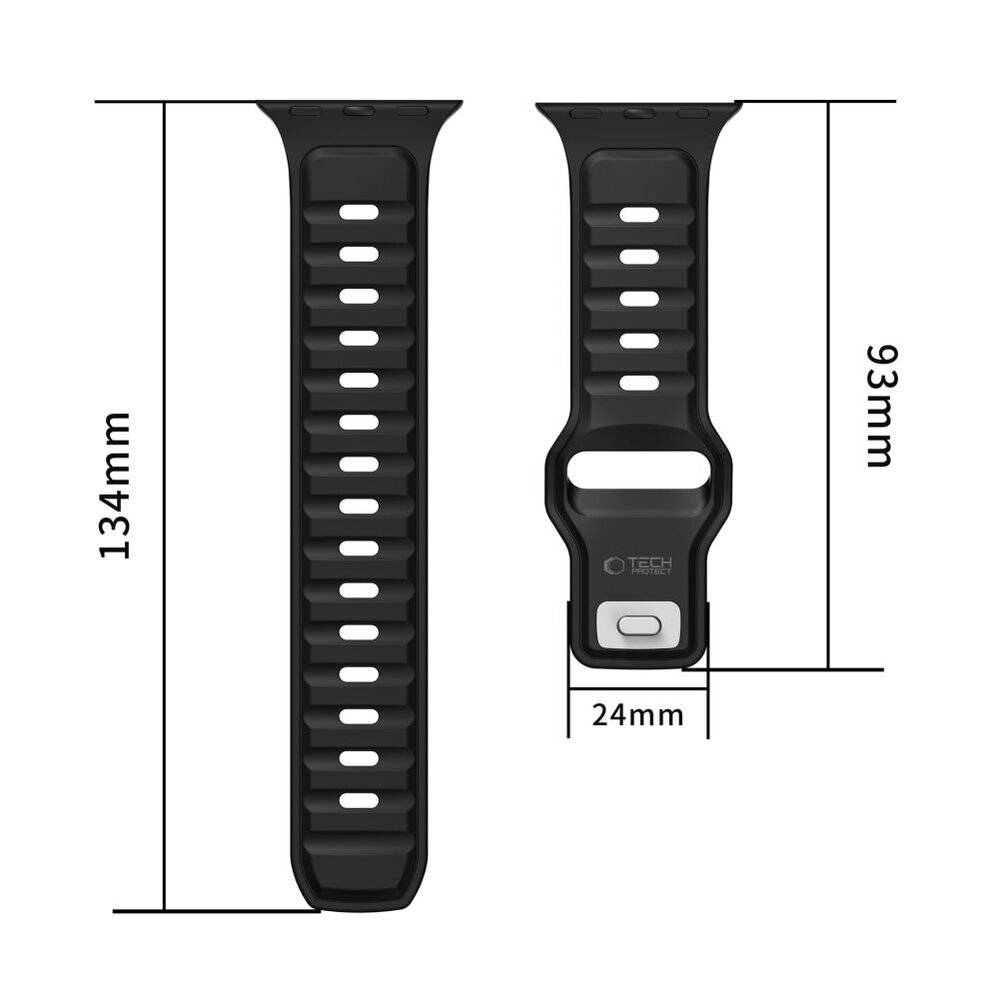 Zwei schwarze Smartwatch-Armbänder, eines 134mm und das andere 93mm, mit einer Breite von 24mm.