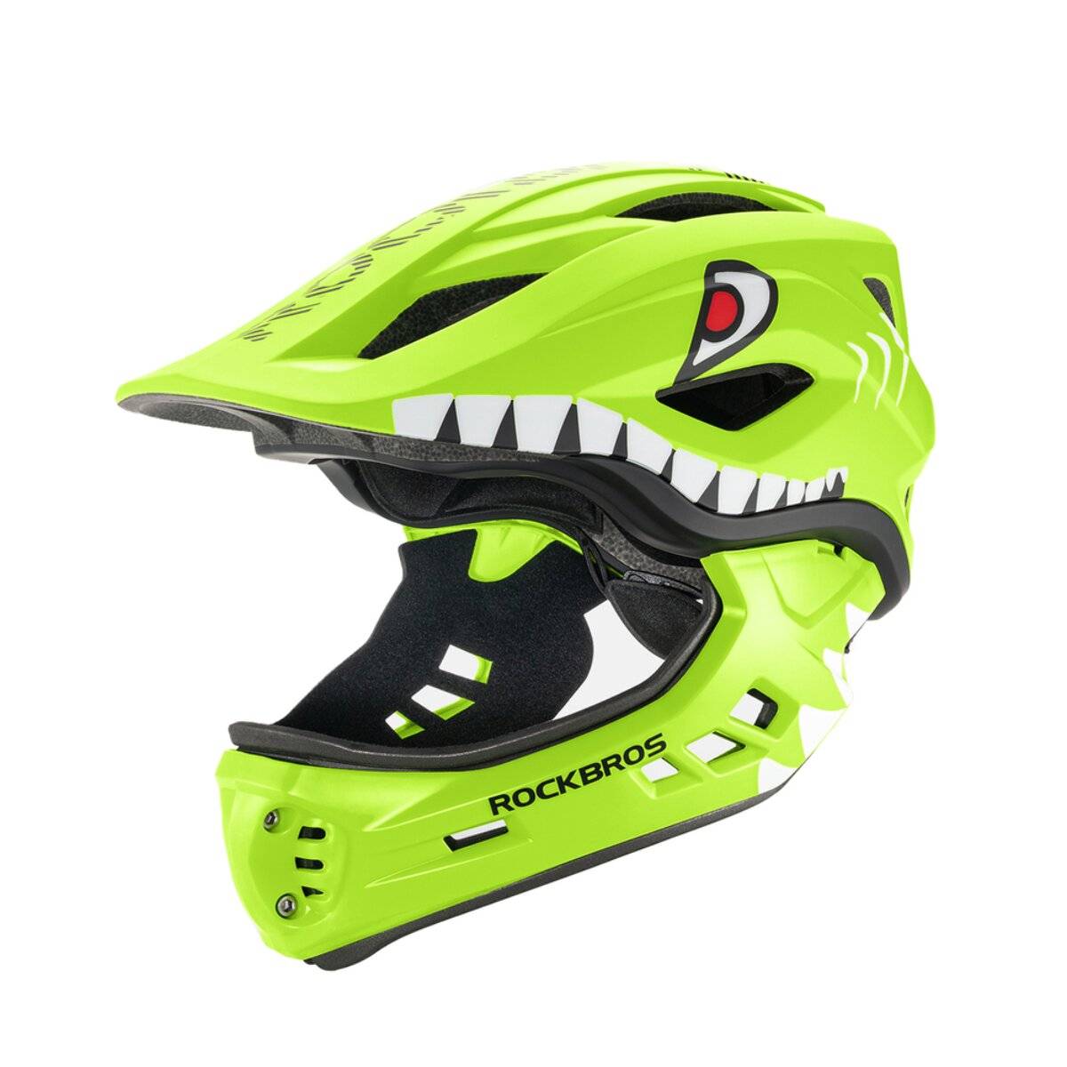 Rockbros TT-32003 Shark Kinderfahrradhelm mit abnehmbarem Kinnschutz, Größe S (48-52) – Grün