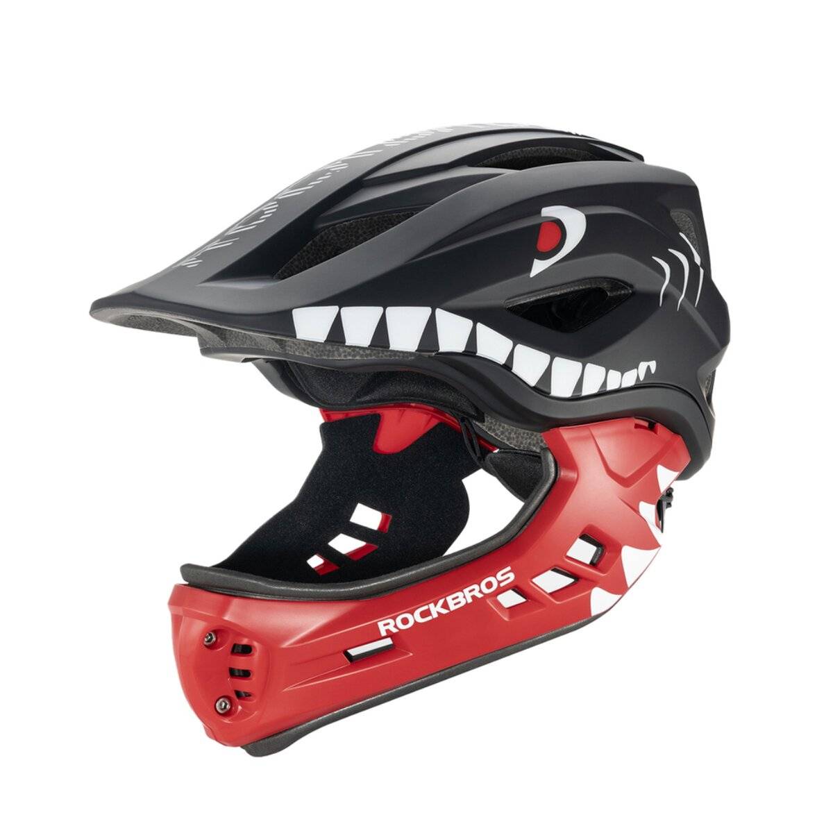 Rockbros TT-32005 Shark Kinder Fahrradhelm mit Kinnschutz Größe M Schwarz