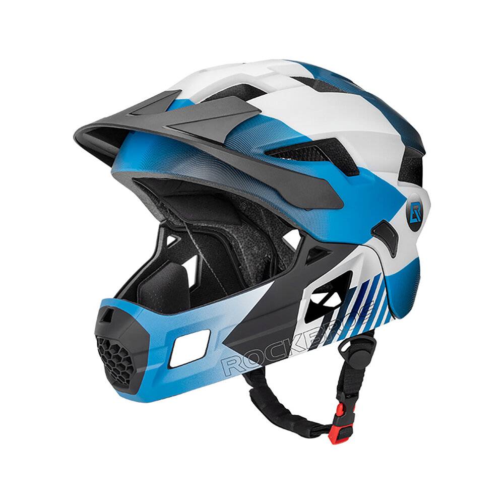 Rockbros TS-61 10110061001 Kinderfahrradhelm abnehmbarem Kinnschutz, Größe S 48–54 – Blau