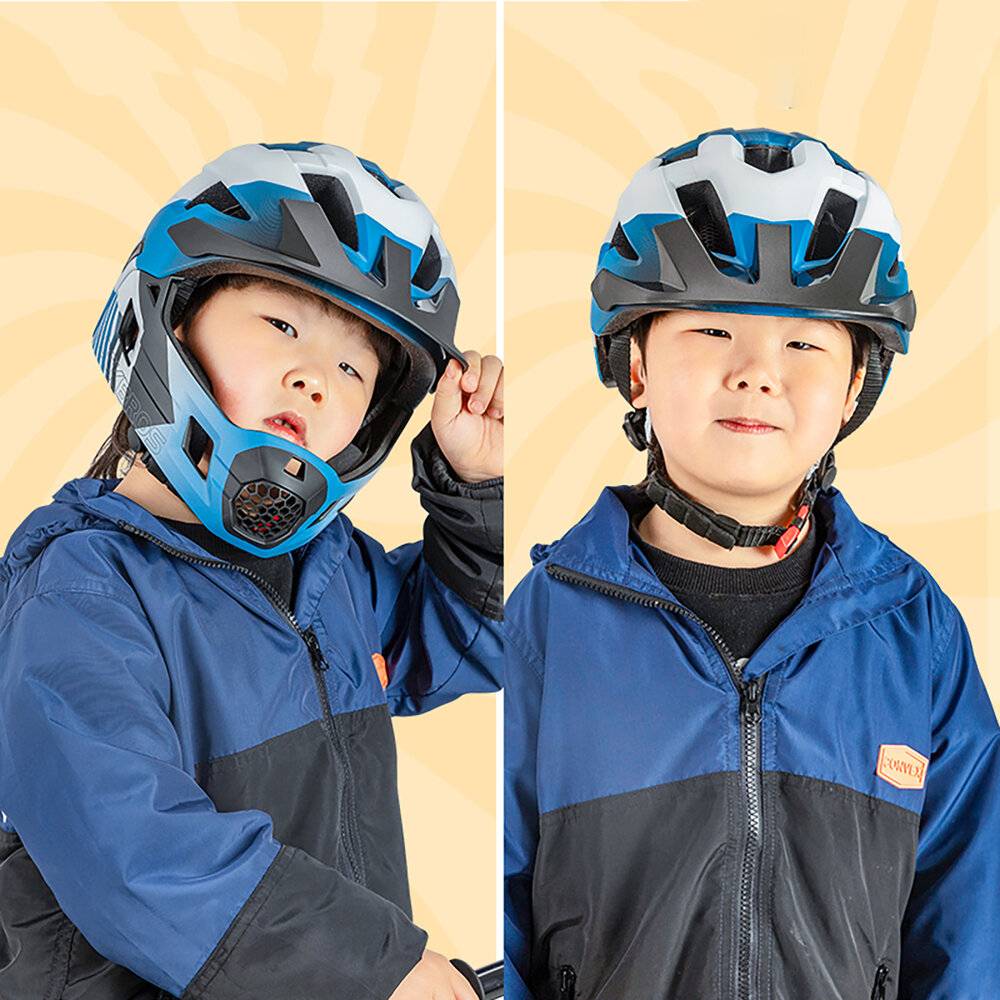 Rockbros TS-61 10110061001 Kinderfahrradhelm abnehmbarem Kinnschutz, Größe S 48–54 – Blau