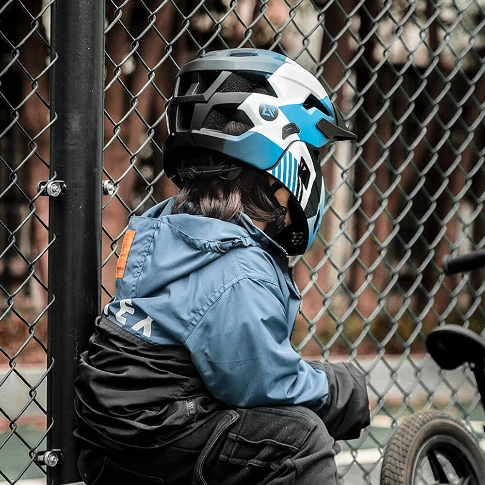 Rockbros TS-61 10110061002 Kinderfahrradhelm abnehmbarem Kinnschutz, Größe M 54–57 – Blau