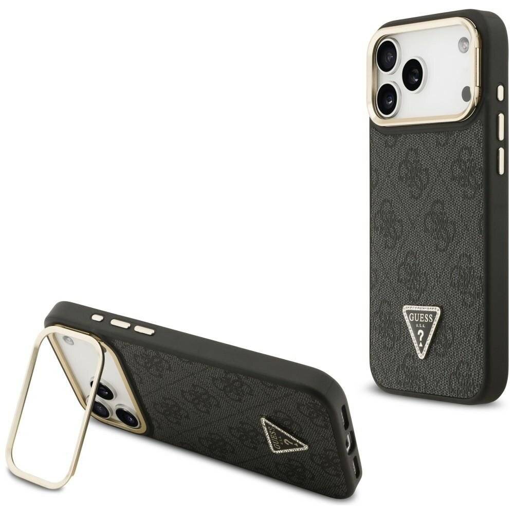 Guess 4G PU Dreieck-Logo & Standkamera Magsafe Hülle für iPhone 17 Pro Max - Schwarz