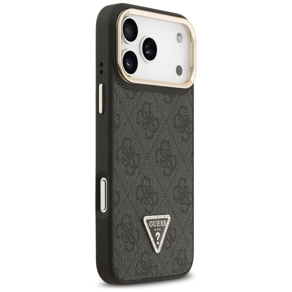 Guess 4G PU Dreieck-Logo & Standkamera Magsafe Hülle für iPhone 17 Pro Max - Schwarz