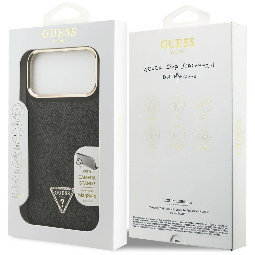 Guess 4G PU Dreieck-Logo & Standkamera Magsafe Hülle für iPhone 17 Pro Max - Schwarz