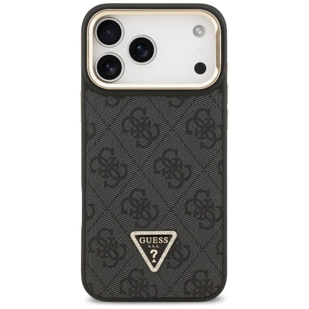 Guess 4G PU Dreieck-Logo & Standkamera Magsafe Hülle für iPhone 17 Pro Max - Schwarz