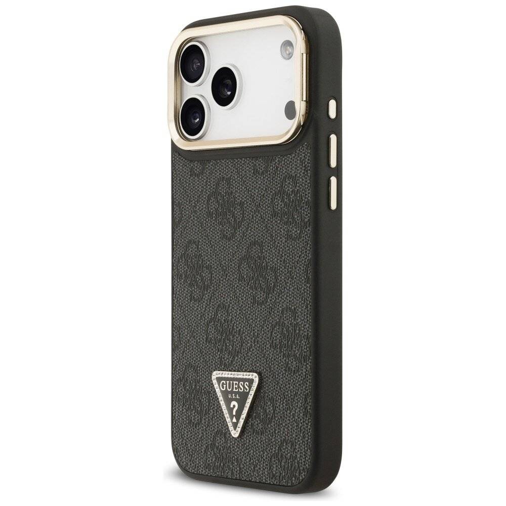 Guess 4G PU Dreieck-Logo & Standkamera Magsafe Hülle für iPhone 17 Pro Max - Schwarz