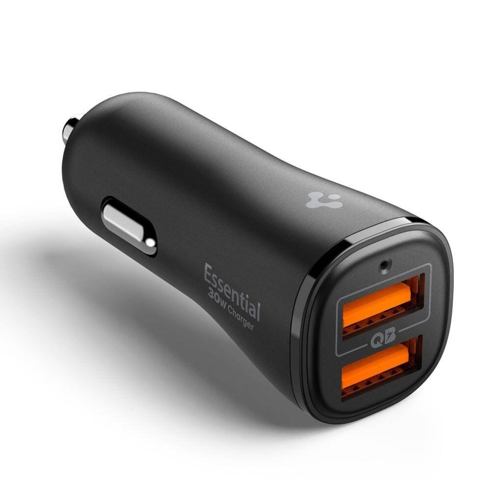 Spigen Essential EV302 30W 2-Port USB-A Autoladegerät – Schwarz