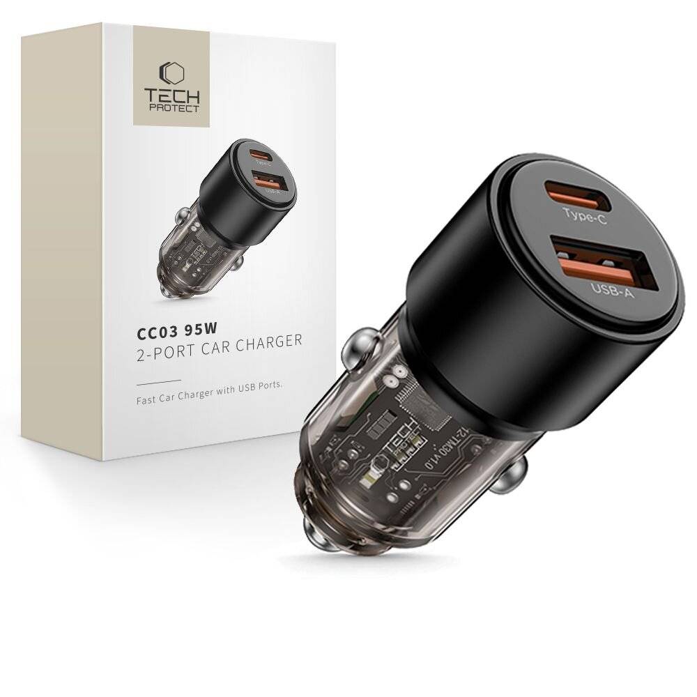 Tech-Protect CC03 95W 2-Port USB-A / USB-C Kfz-Ladegerät – Schwarz