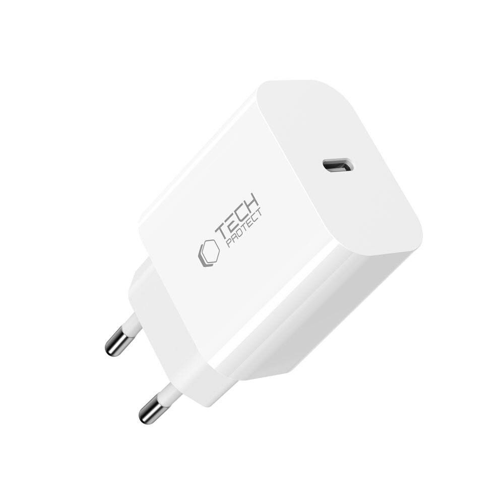 Tech-Protect NC20W Wandladegerät mit 100 cm USB-C-/Lightning-Kabel – Weiß
