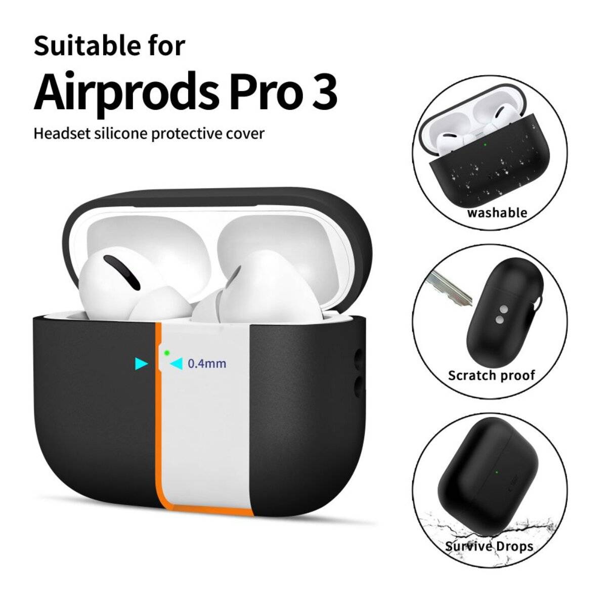 Tech-Protect Silikonhülle für AirPods Pro 3 – Schwarz
