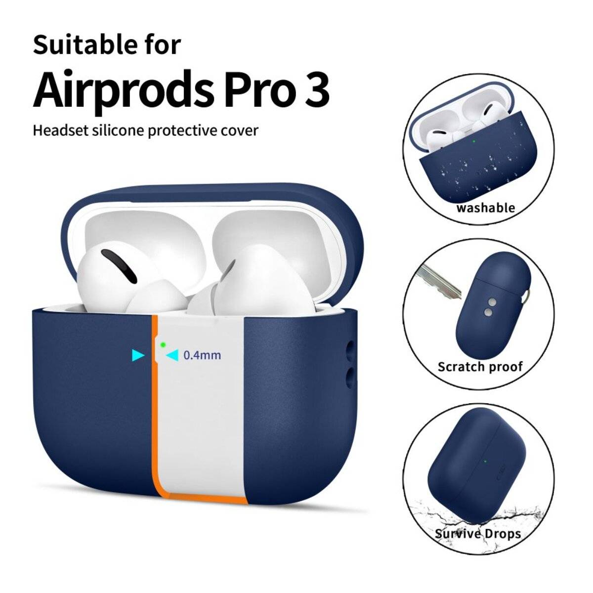 Tech-Protect Silikonhülle für AirPods Pro 3 – Marineblau