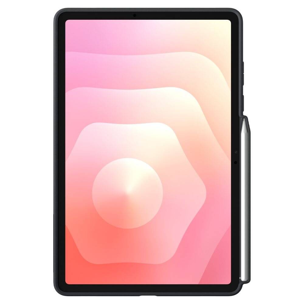 Ein Tablet mit einem rosa und orange verlaufenden Bildschirm. Ein Stift ist an der rechten Seite des Tablets befestigt.