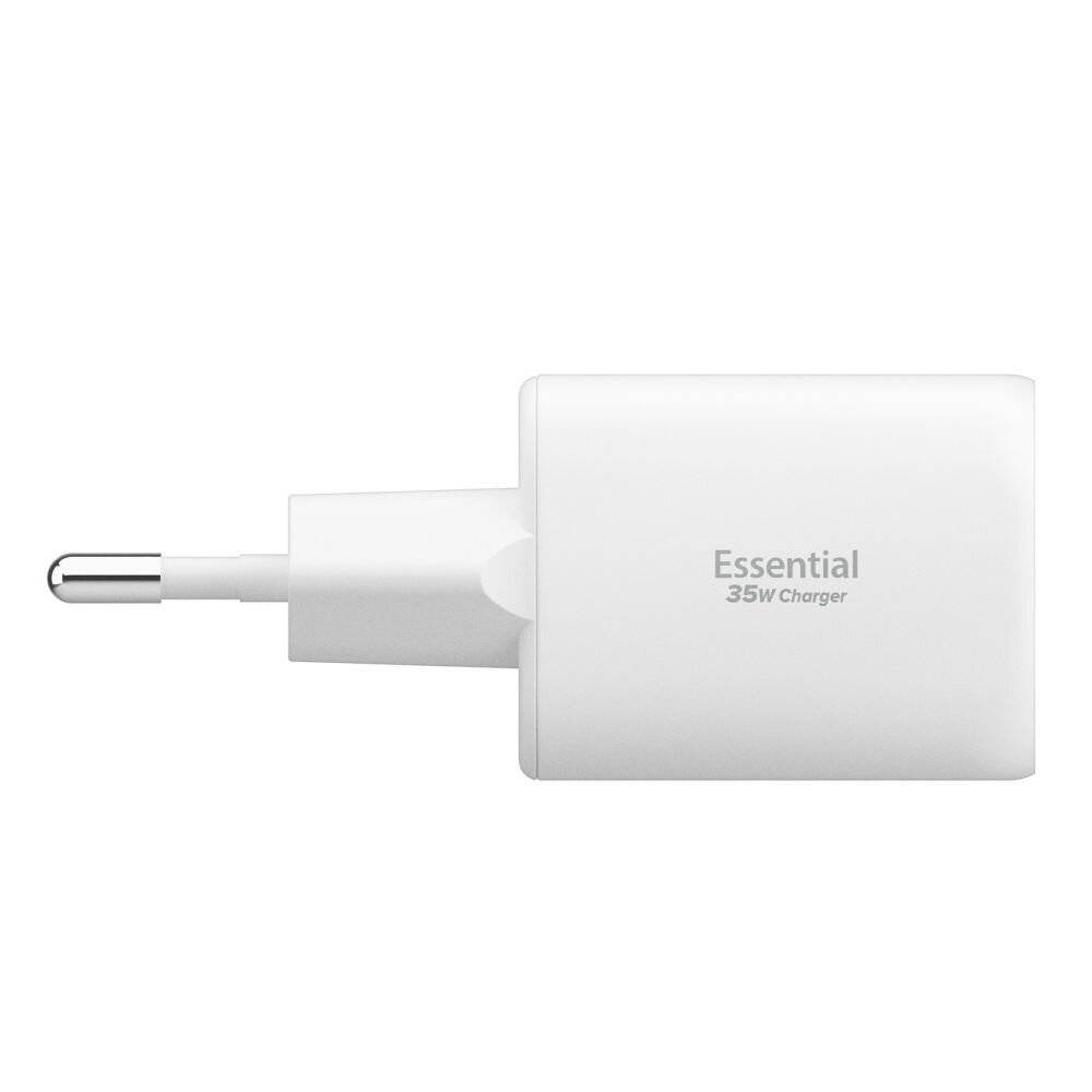 Weißes Wandladegerät mit der Beschriftung „Essential 35W Charger