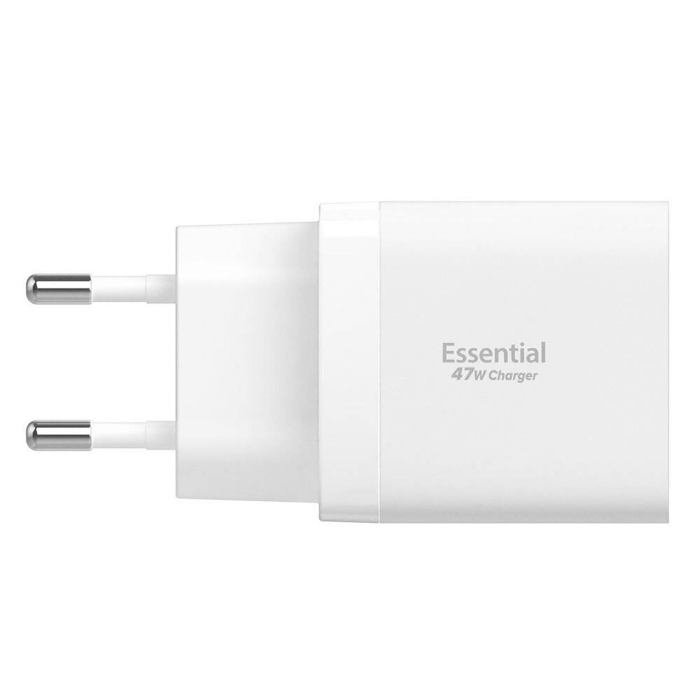 Weißes USB-Wandladegerät mit der Aufschrift „Essential 47W Charger