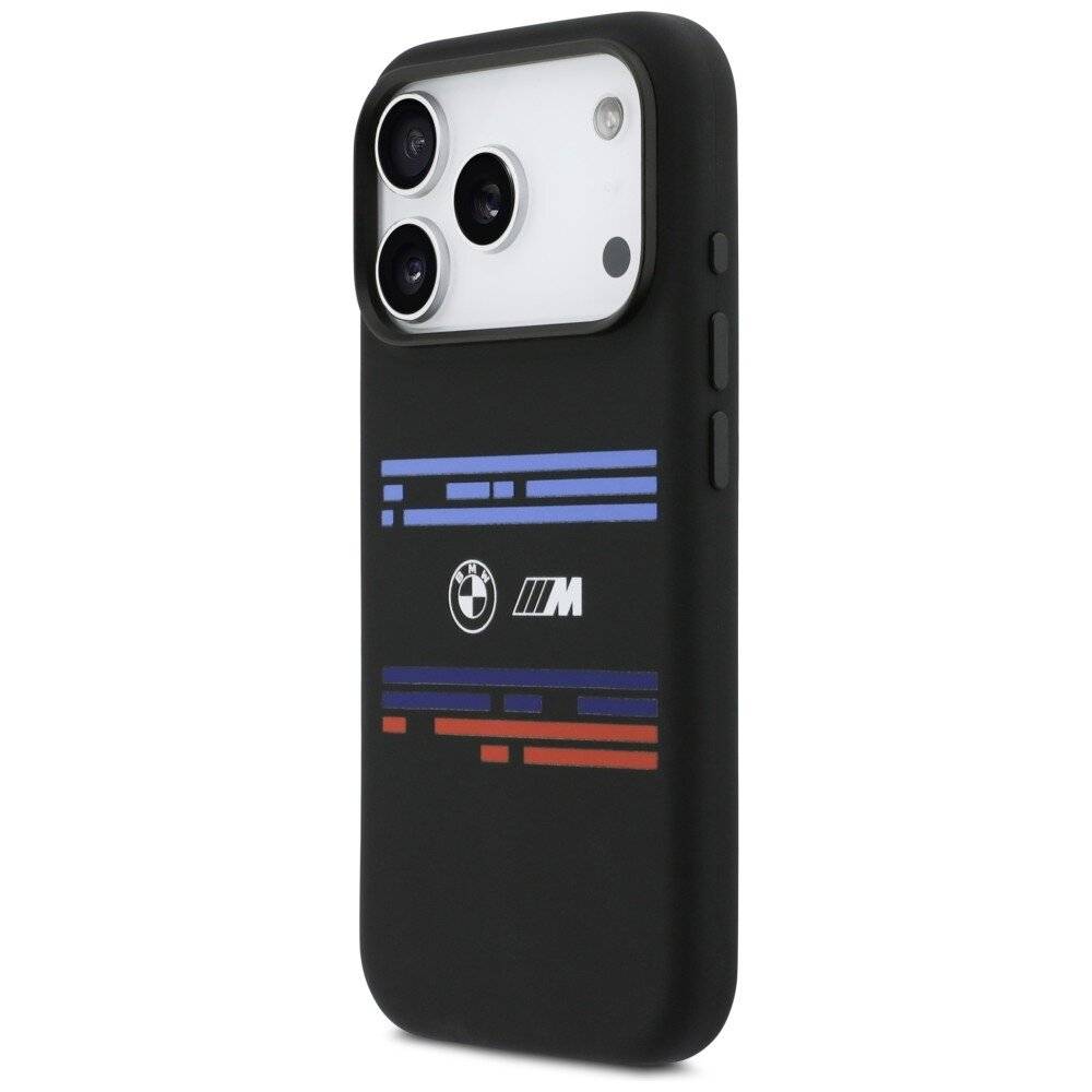BMW M Silikonhülle mit horizontaler Linie und MagSafe-Funktion für iPhone 17 Pro – Schwarz