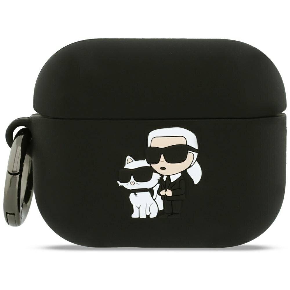 Karl Lagerfeld Silikonhülle mit Karl & Chaupette Kopf (3D) für AirPods Pro 3 – Schwarz