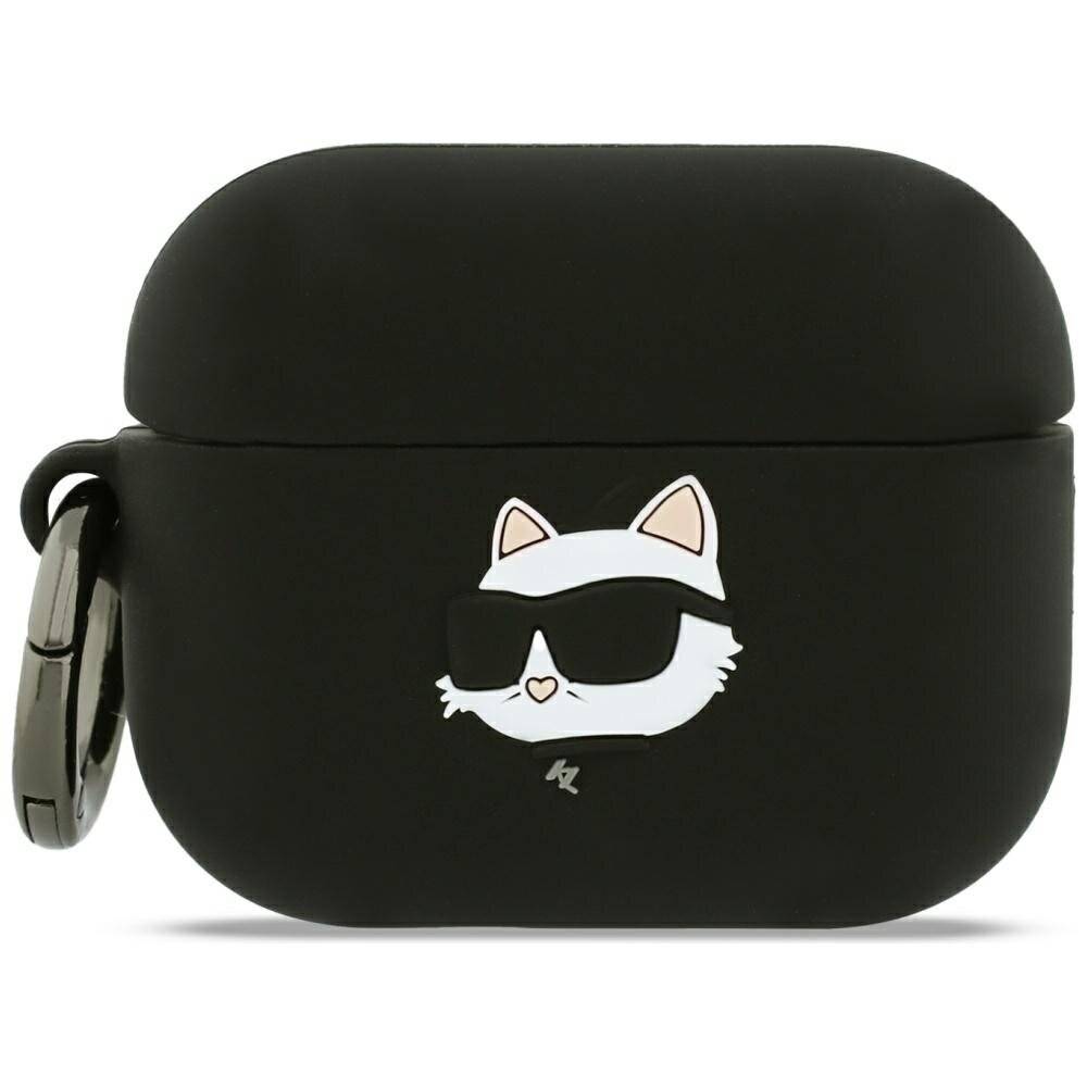Ein schwarzes Kopfhörer-Etui zeigt auf der Vorderseite eine bedruckte Cartoon-Katze mit Sonnenbrille und bietet damit ein stilvolles und unterhaltsames Designelement.