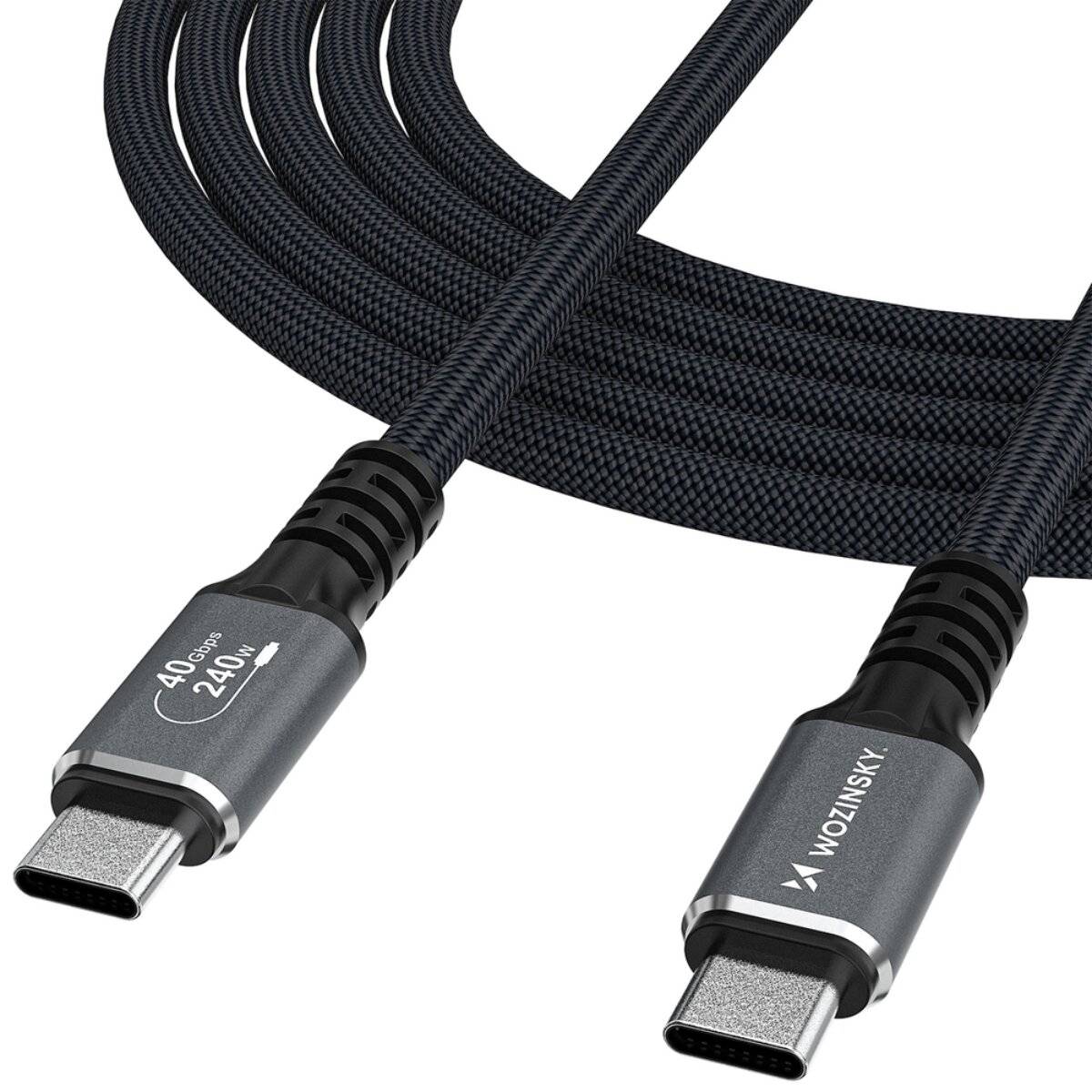 USB-Type-C-Kabel mit geflochtenem Design, gekennzeichnet mit „40 Gbps