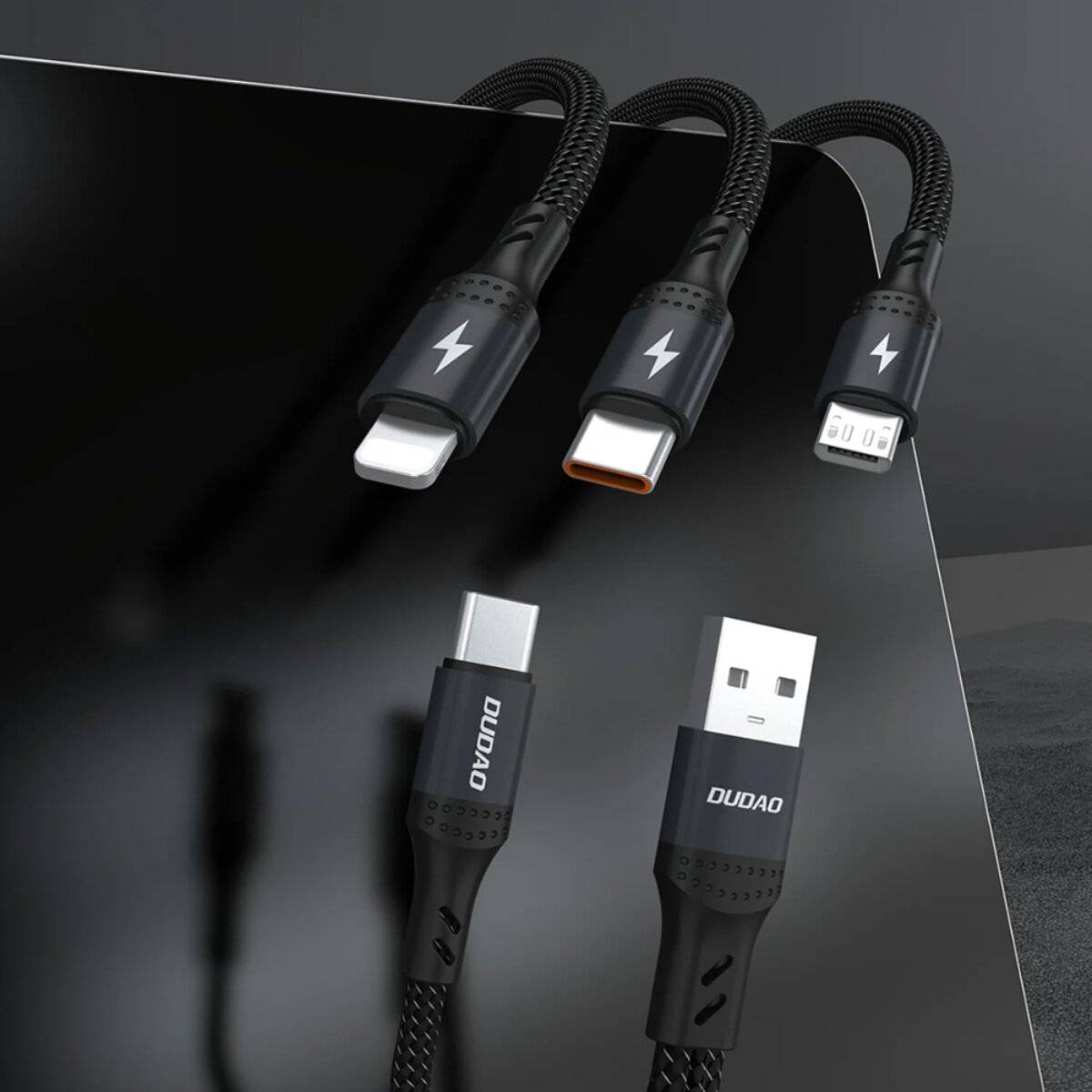 Dudao L3W 66W USB-A/USB-C auf Lightning/USB-C/MicroUSB Ladekabel Schwarz