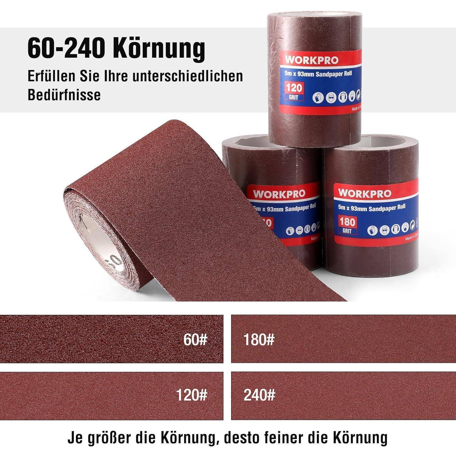 Schleifpapierrollen 93mm x 5m 4er Set Körnung 60/120/180/240 Holz