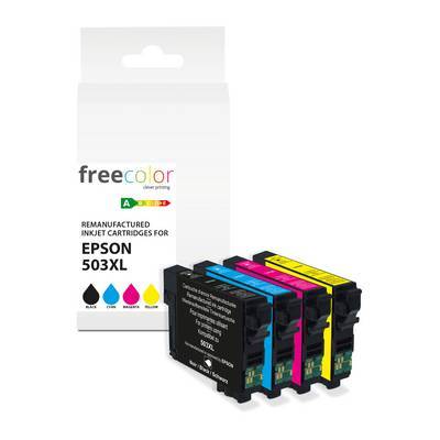Verpackung für wiederaufbereitete Epson 503XL-Tintenpatronen von „freecolor