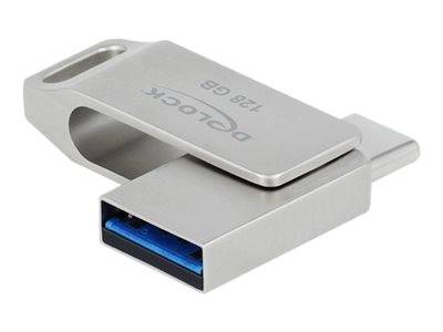 Ein silberner 128-GB-USB-Stick mit 