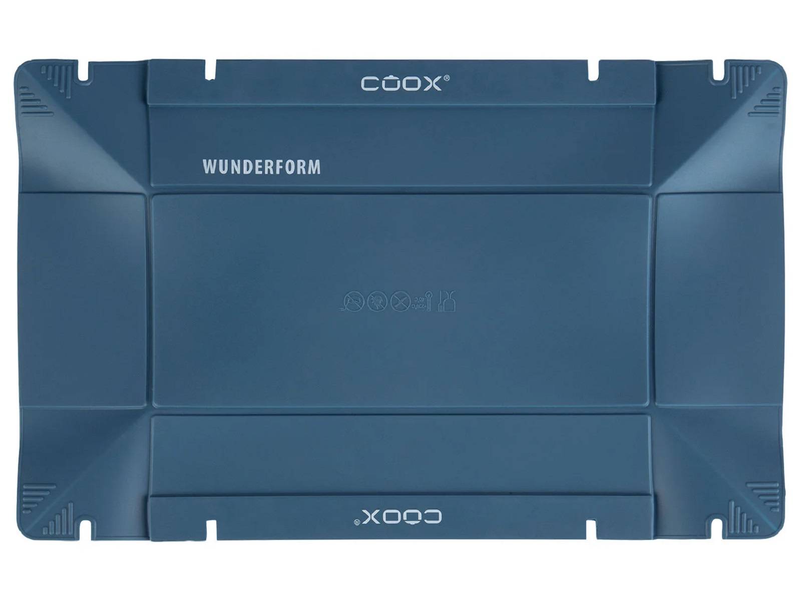 Ein blaues Silikon-Backblech mit der Bezeichnung „Wunderform