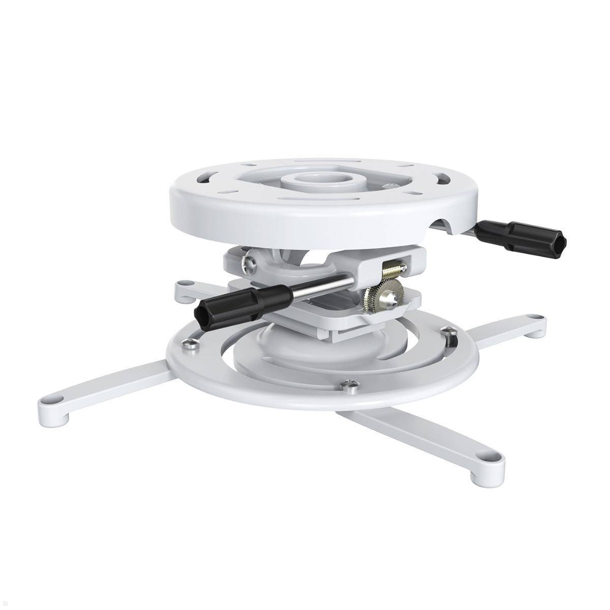 Deckenhalterung für Beamer mit verstellbaren Armen, weiße Oberfläche, entworfen für sichere Installation und Positionierung von Projektoren.