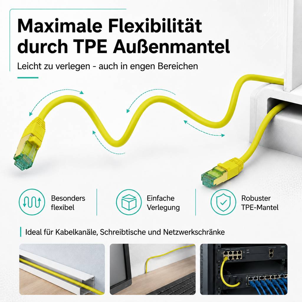 ProfiPatch Netzwerkkabel Cat8 S/FTP RJ45 LAN Kabel LSZH Premium Ethernet Patchkabel 40GB 2000MHz gelb 2m Switch Router Gaming Patchpanel