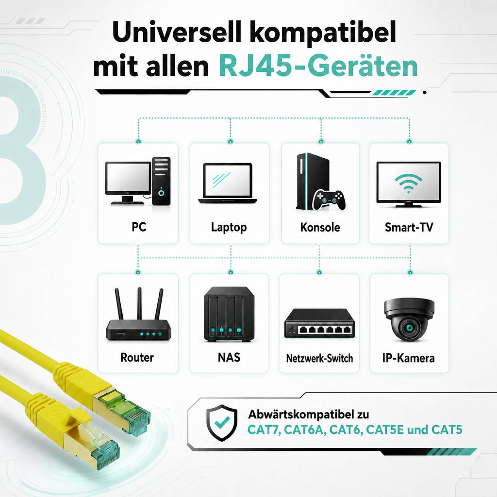 ProfiPatch Netzwerkkabel Cat8 S/FTP RJ45 LAN Kabel LSZH Premium Ethernet Patchkabel 40GB 2000MHz gelb 10m Switch Router Gaming Patchpanel