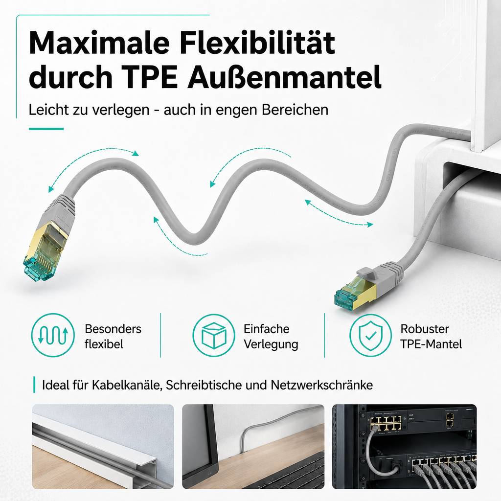 ProfiPatch Netzwerkkabel Cat8 S/FTP RJ45 LAN Kabel LSZH Premium Ethernet Patchkabel 40GB 2000MHz grau 1,5m Switch Router Gaming Patchpanel