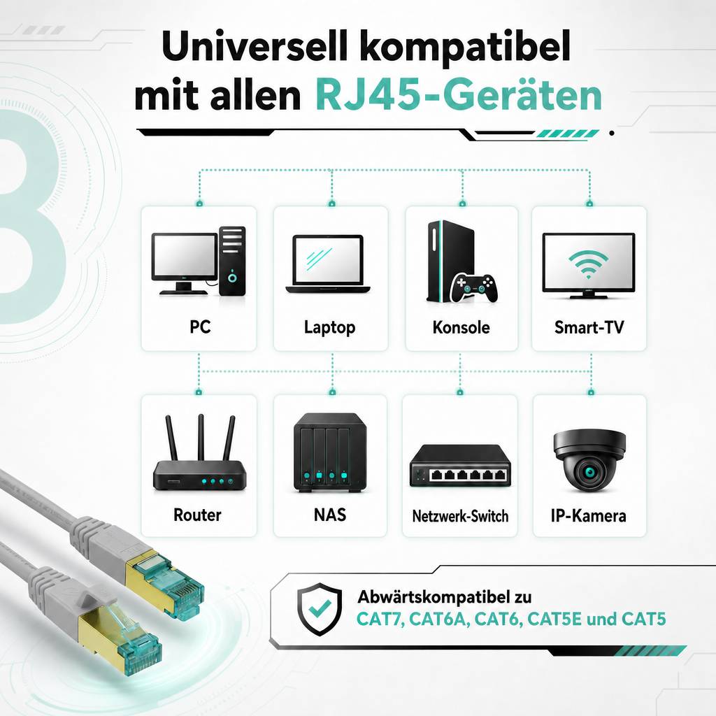 ProfiPatch Netzwerkkabel Cat8 S/FTP RJ45 LAN Kabel LSZH Premium Ethernet Patchkabel 40GB 2000MHz grau 1,5m Switch Router Gaming Patchpanel
