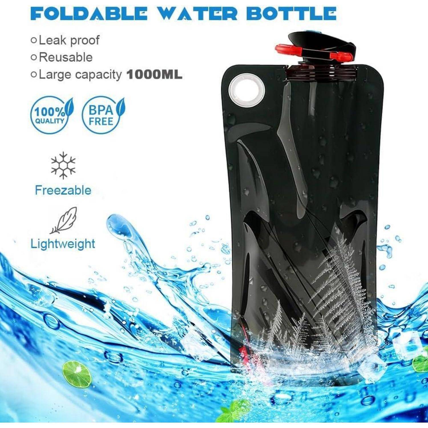flintronic Faltbare Wasserflaschen, 4 Stück 1000ML Faltbare Trinkflasche, Wiederverwendbare BPA-freie Wasserflasche, Flexible Zusammenklappbare mit