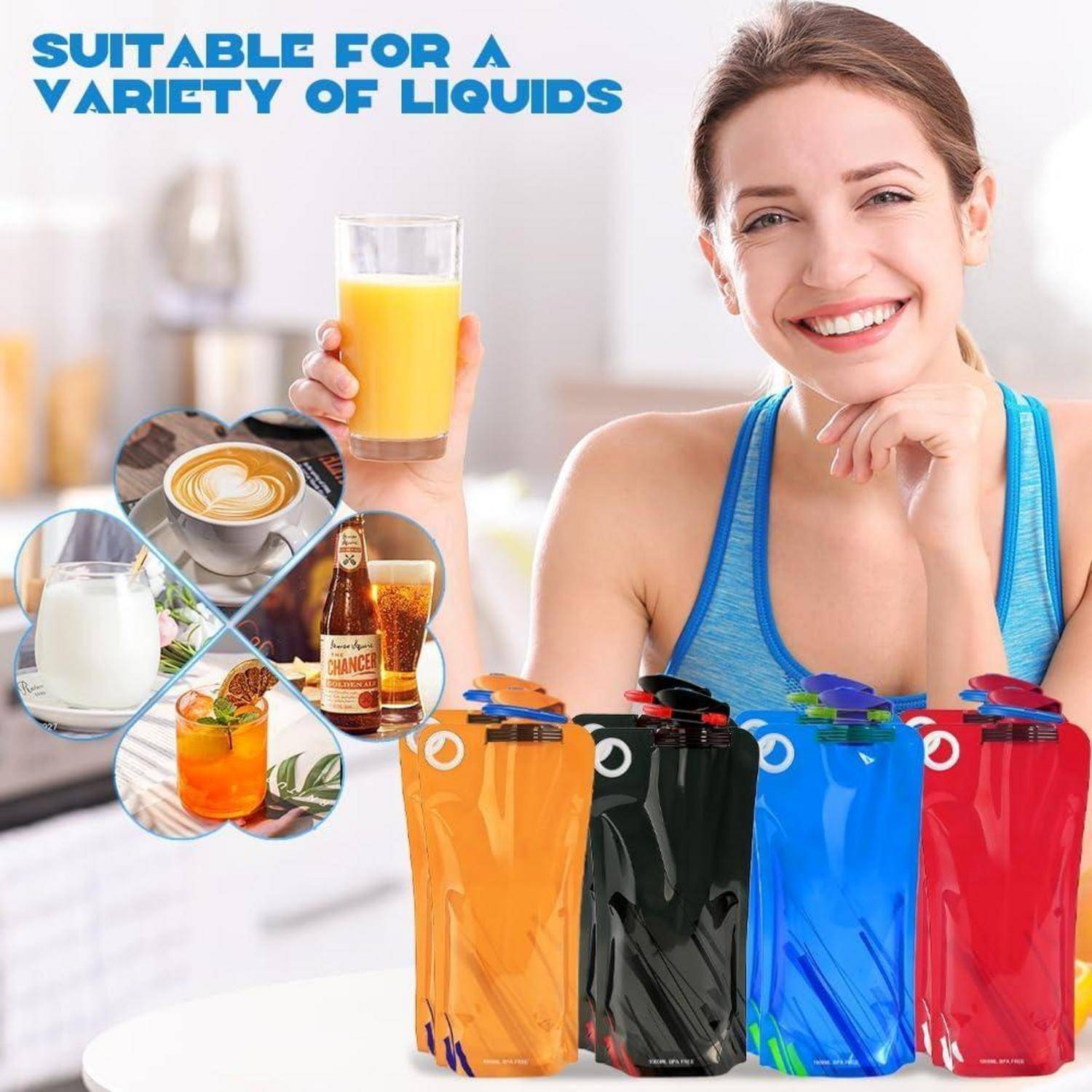 flintronic Faltbare Wasserflaschen, 4 Stück 1000ML Faltbare Trinkflasche, Wiederverwendbare BPA-freie Wasserflasche, Flexible Zusammenklappbare mit