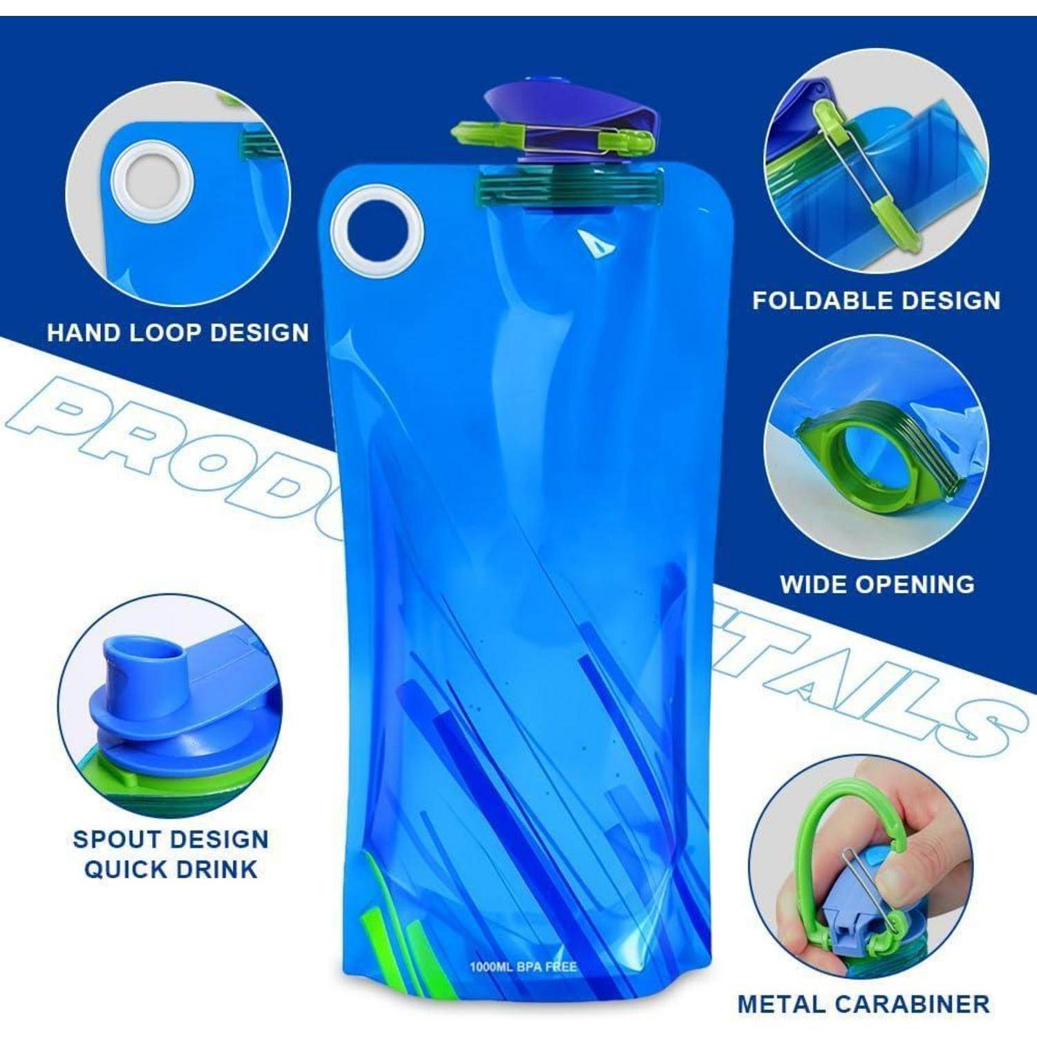 flintronic Faltbare Wasserflaschen, 4 Stück 1000ML Faltbare Trinkflasche, Wiederverwendbare BPA-freie Wasserflasche, Flexible Zusammenklappbare mit