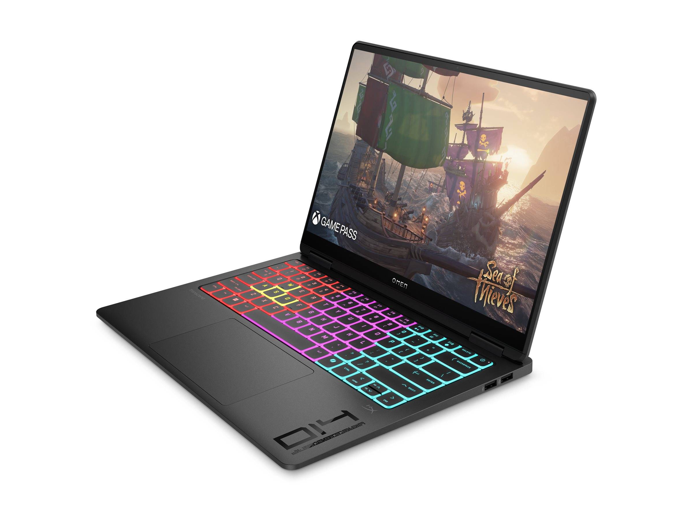 Ein Gaming-Laptop, auf dessen Bildschirm das Spiel „Sea of Thieves