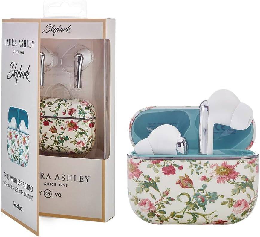 Laura Ashley Kabellose Ohrhörer Bluetooth TWS 5.3 für iPhone & Android ENC - Rosalind Weiß