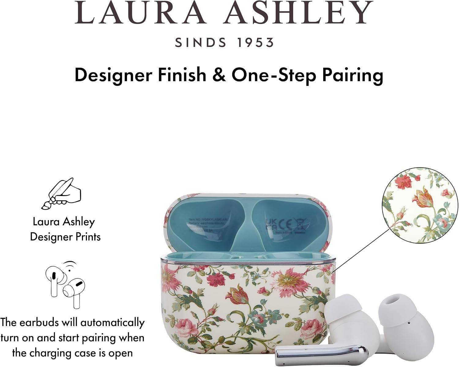 Laura Ashley Kabellose Ohrhörer Bluetooth TWS 5.3 für iPhone & Android ENC - Rosalind Weiß