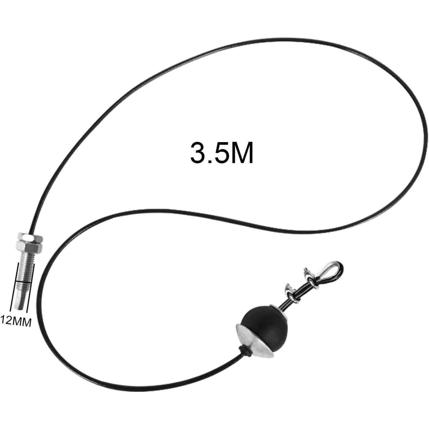 Ein aufgerolltes 3,5-Meter-Kabel in Schwarz mit Metallsteckern und einem Kugelgelenk nahe einem Ende.