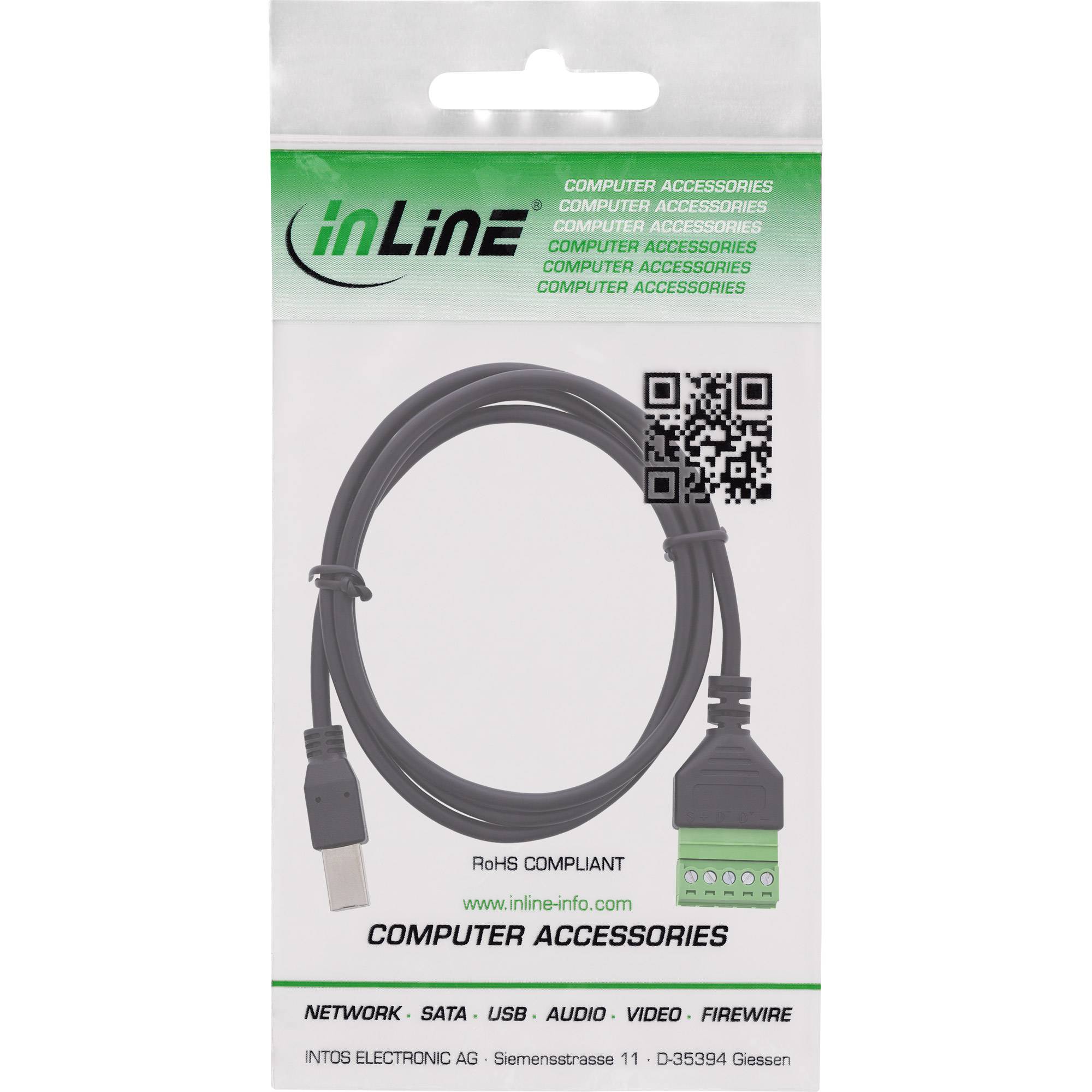 InLine® USB-B Stecker an Terminalblock, 5pol, mit Kabel Adapter / Konverter Terminalblock